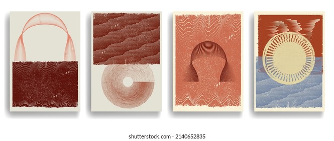 Afiche moderno con elementos de diseño minimalista. Ventana y arco al estilo Boho . Arte mural, deco doméstico. Forma abstracta del vector.