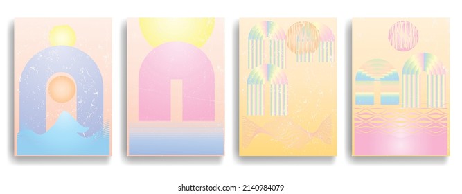 Afiche moderno con elementos de diseño minimalista. Ventana y arco al estilo Boho . Arte mural, deco doméstico. Forma abstracta del vector.