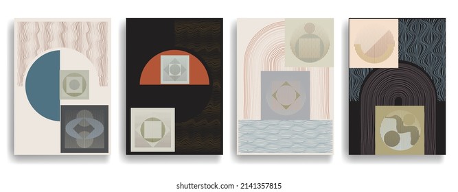Modern poster with minimalist design elements . Window and arch in Boho style  . Wall art , home deco . Vector abstract shape.