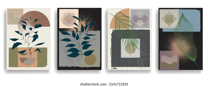 Modern poster with minimalist design elements . Window and arch in Boho style  . Wall art , home deco . Vector abstract shape.