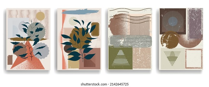 Modern poster with minimalist design elements . Window and arch in Boho style  . Wall art , home deco . Vector abstract shape.