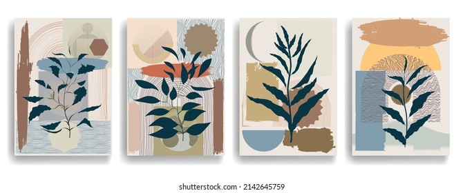 Modern poster with minimalist design elements . Window and arch in Boho style  . Wall art , home deco . Vector abstract shape.