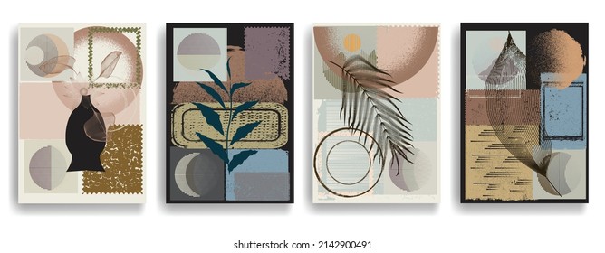 Modern poster with minimalist design elements . Window and arch in Boho style  . Wall art , home deco . Vector abstract shape.
