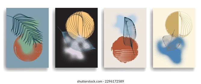 Afiche moderno con elementos de diseño minimalista. Grunge círculos texturados en estilo de arte Boho . Arte mural, deco doméstico. Forma abstracta del vector.