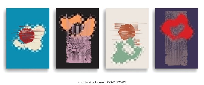 Modern poster with minimalist design elements . Grunge textured circles in Boho art style  . Wall art , home deco . Vector abstract shape.