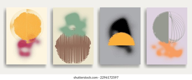Modern poster with minimalist design elements . Grunge textured circles in Boho art style  . Wall art , home deco . Vector abstract shape.
