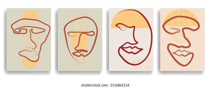 Afiche moderno con una cara de línea y elementos de diseño minimalista. Arco texturado grueso al estilo Boho . Arte mural, deco doméstico. Forma abstracta del vector.