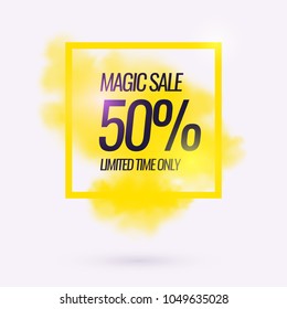 Modern poster with realistic clouds in the background. Vector illustration