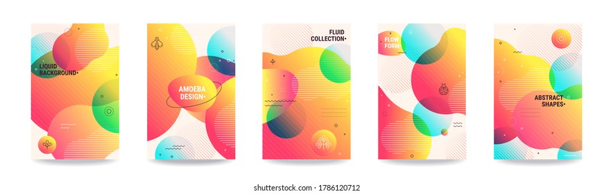 Modern poster, social network story, business card, banner, invitation design templates. Abstract background, fluid shapes, thin line symbols. Vector graphic design clip art isolated on background.