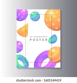 Modern Poster Template with 3d geometric shapes in trendy gradient color vector
