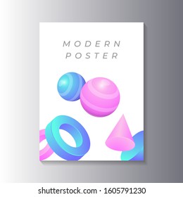 Modern Poster Template with 3d geometric shapes gradient color, applicable for flyer, cover, brochure, banner design vector