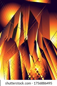 Plantilla de póster moderno con patrones geométricos calentados. Diseño de portada abstracta con formas creativas sobrecalentadas. Diseño dinámico, pancarta abstracta con gradiente de color de fuego. 