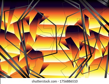 Modern poster template with heated geometric patterns. Abstract Cover Design with overheated creative Shapes. Dynamical Design, abstract banner with fire color gradient. 