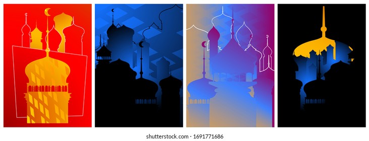Moderne Plakatvorlage mit arabischen Gebäuden. Abstraktes Cover Design mit kreativen Formen. Design-Kollektion, abstrakte Banner mit Farbverlauf. Vektorillustration EPS10 