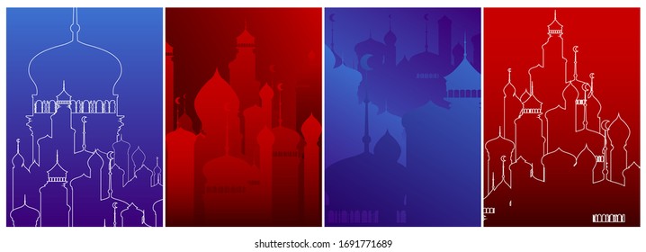 Modern poster template set with Arabian buildings. Abstract Cover Design with creative Shapes. Design collection, abstract banners with gradient. Vector EPS 10 