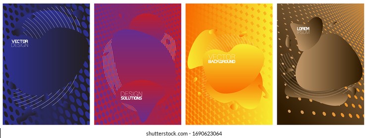 Modern poster template set with geometric patterns. Abstract Cover Design with creative Flowing Liquid Shapes. Dynamical Design collection, abstract banners with gradient. Vector EPS 10