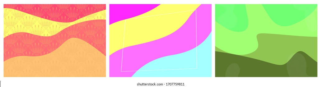 Modern poster template set with geometric patterns. Abstract Background Design with creative Flowing Liquid pattern. Dynamical Design collection, banners. Vector EPS template for poster, flyer.