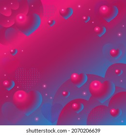 Modern poster templates set design with Creative 3d heart and graphic elements. Vector gradient trendy illustration for flyers, covers. Happy Valentine's Day greeting cards.