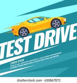 Modern poster test drive with the car. Vector illustration for business and advertising