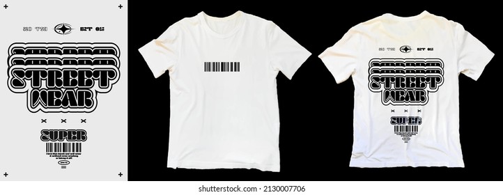 Modern poster with text "Streetwear". In Techno style, stylish print for streetwear, print for t-shirts and hoodies, isolated on white background