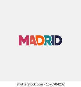 Modern Poster and typography of Madrid, Spain without outline in soft colours combination