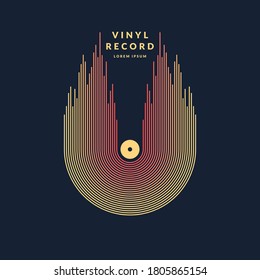 Modern poster of the Vinyl record. Vector illustration music on dark background.