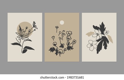 Modern posters with abstract floral illustrations. Great for interior decor, wall art, tote bag, t-shirt print.