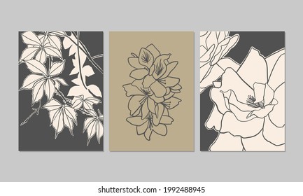 Afiches modernos con ilustraciones florales abstractas. Ideal para decoración interior, arte en la pared, bolso de té, estampado de camisetas.