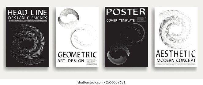 Modern posters with grunge shapes. Vector design composition with various geometric shapes . Abstract contemporary art . Vector art ideal for media, ads, covers, brochures, banners. Black and white. 