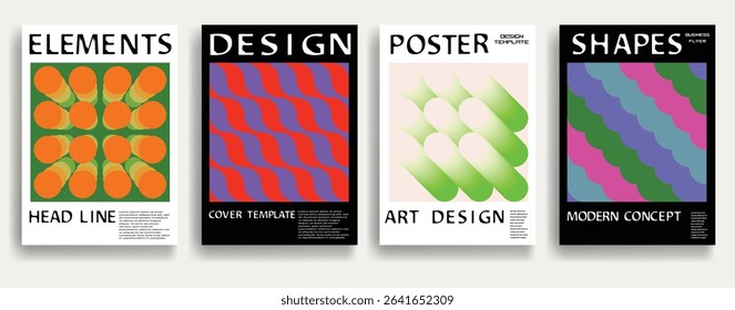 Modern posters . Vector design composition with various geometric shapes . Abstract contemporary art . Vector art ideal for media, ads, covers, brochures, banners.