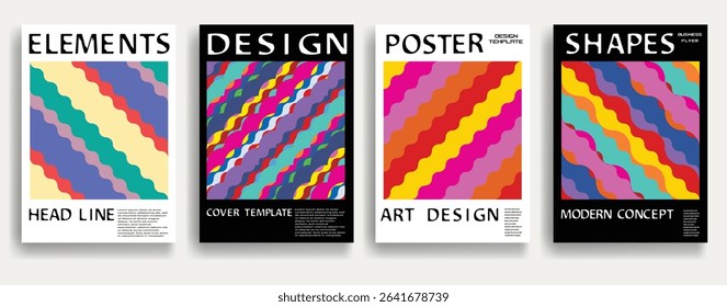 Modern posters . Vector design composition with various geometric shapes . Abstract contemporary art . Vector art ideal for media, ads, covers, brochures, banners.