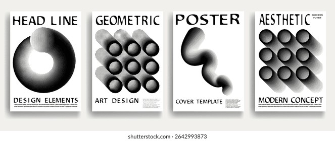 Modern posters . Vector design composition with various geometric shapes . Abstract contemporary art . Vector art ideal for media, ads, covers, brochures, banners. Black and white.
