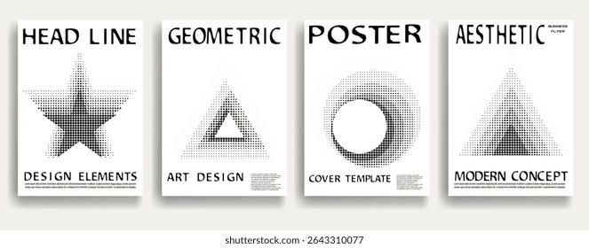 Modern posters . Vector design composition with various geometric shapes . Abstract contemporary art . Vector art ideal for media, ads, covers, brochures, banners. Black and white.
