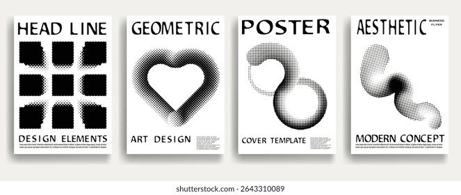 Modern posters . Vector design composition with various geometric shapes . Abstract contemporary art . Vector art ideal for media, ads, covers, brochures, banners. Black and white.
