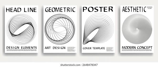 Modern posters . Vector design composition with various geometric shapes . Abstract contemporary art . Vector art ideal for media, ads, covers, brochures, banners. Black and white.
