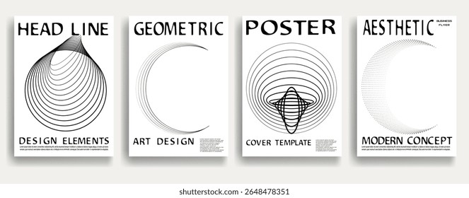 Modern posters . Vector design composition with various geometric shapes . Abstract contemporary art . Vector art ideal for media, ads, covers, brochures, banners. Black and white.
