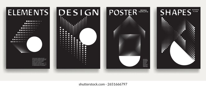 Modern posters . Vector design composition with various geometric shapes . Abstract contemporary art . Vector art ideal for media, ads, covers, brochures, banners. Black and white.
