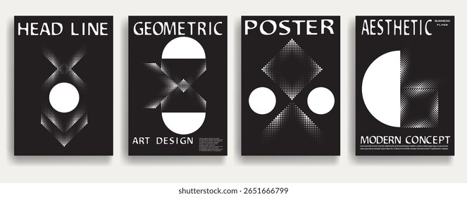 Modern posters . Vector design composition with various geometric shapes . Abstract contemporary art . Vector art ideal for media, ads, covers, brochures, banners. Black and white.
