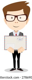 Modern postman delivered a letter to you-Young Postman brought you a letter, Stock Vector illustration.