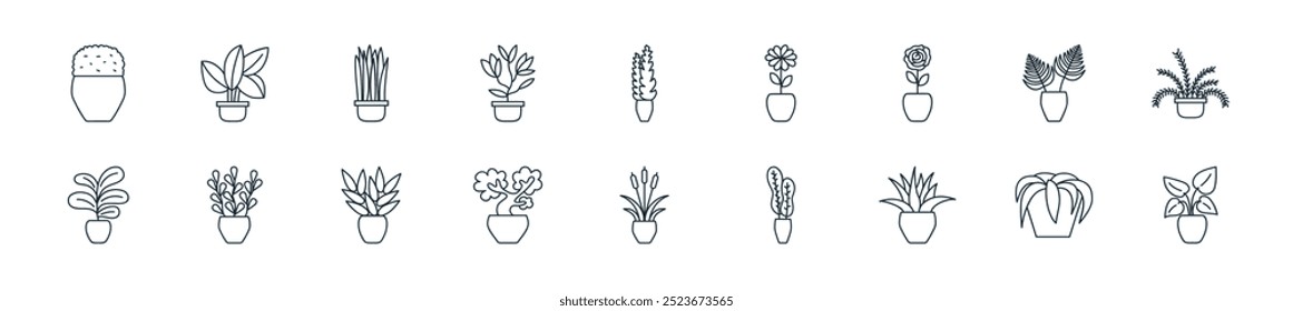 modern potted plants icon pack. perfect for linear ui designs featuring vector potted plant, potted plant, plant, and more icons for mobile and web apps.