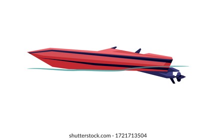 Modern Power Boat or Speedboat, Motorized Water Transport, Summer Vacation Design Element Vector Illustration