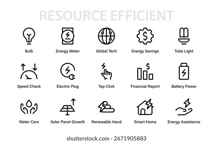 Conjunto de iconos de línea de energía moderna. Profesional Colección mínima de los Vectores de eficiencia energética para los negocios globales y la economía de mercado