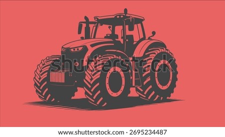 Modern and Powerful Farm Tractor Vector Illustration. This robust, flat design silhouette captures the essence of heavy agricultural machinery. Perfect as an icon, logo element