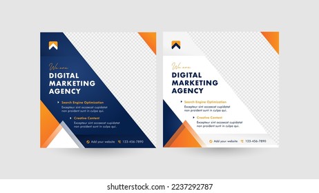 Modern and powerful Social Media Posts. A solid triangle design concept with a combination of dark blue and orange that is perfect for your business