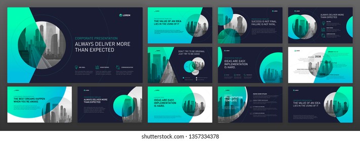 Modern Powerpoint Design Templates Set. Use As Keynote Presentation Template, Horizontal Brochure Design, Website Slider, Landing Page, Annual Report, Company Profile.