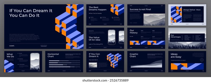 Modern Powerpoint presentation template. Creative Keynote presentation background, brand guidelines, brochure cover design, website slider, landing page, annual report, company profile, portfolio.