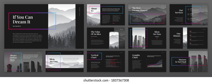 Modern powerpoint presentation templates set. Use for modern keynote presentation background, brochure design, website slider, landing page, annual report, company profile.