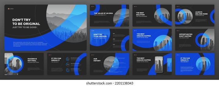 Modern powerpoint presentation templates set. Use for modern keynote presentation background, brochure design, website slider, landing page, annual report, company profile.