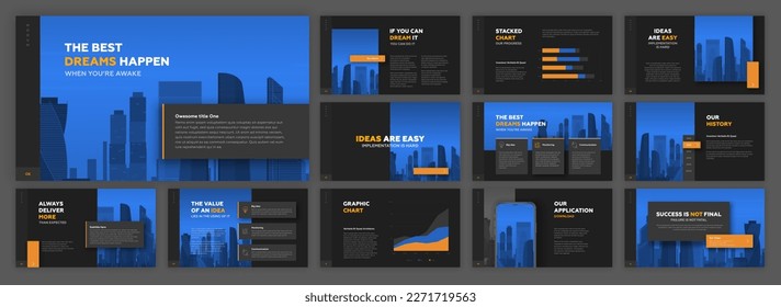 Modern Powerpoint presentation templates set. Use for modern Keynote presentation background, brochure design, website slider, landing page, annual report, Google slides, company profile.