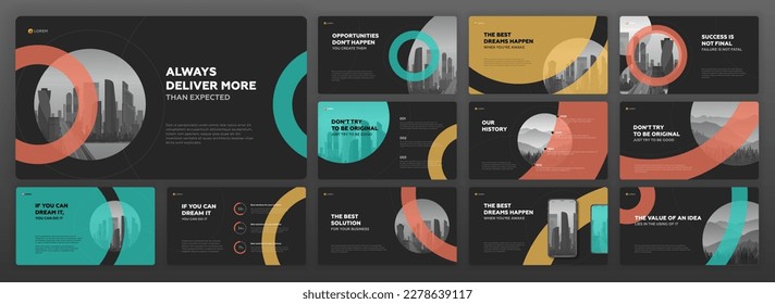 Modern Powerpoint presentation templates set. Use for Keynote modern presentation background, brochure design, website slider, landing page, annual report, Google slides template, company profile.